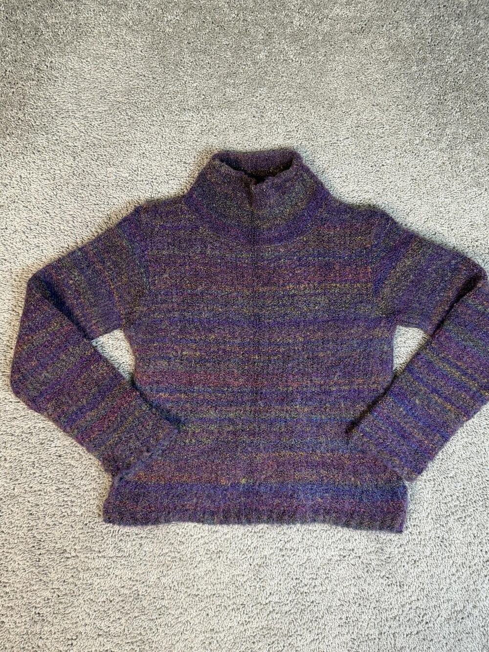 VTG AVALIN Sweater Pullover Womens S Purple Chunky-Knit Mock Neck Heavyweight